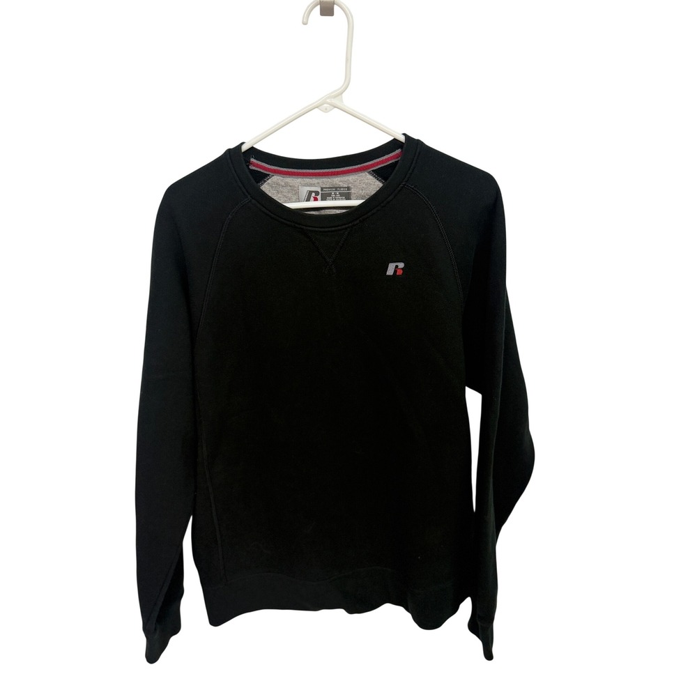 Russell Athletic Mens Premium Fleece Sweatshirt Black Crewneck Raglan Size M